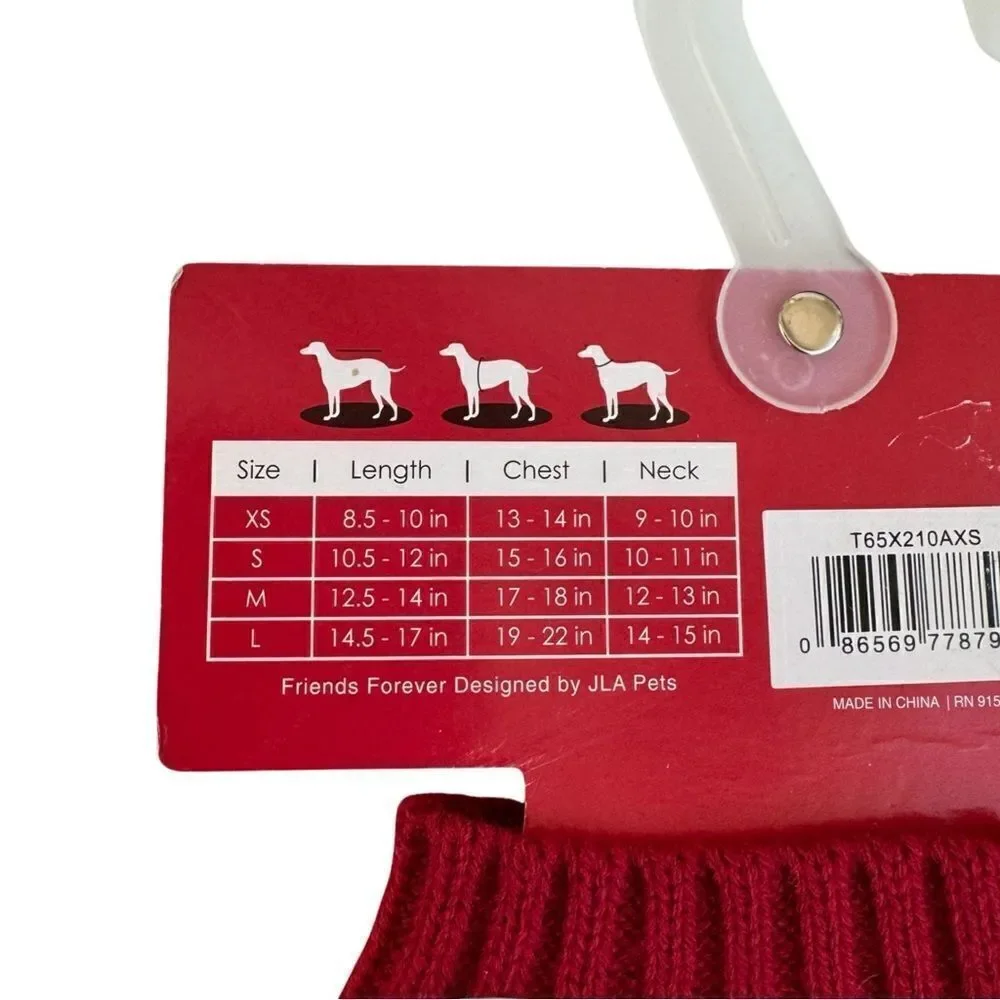 Friends Forever Knit Pet Holiday Tree Red & White Ugly Sweater with Poms XS NWT